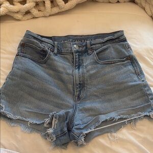 American Eagle Outfitters Blue Jean Shorts High-Waisted Frayed Hem